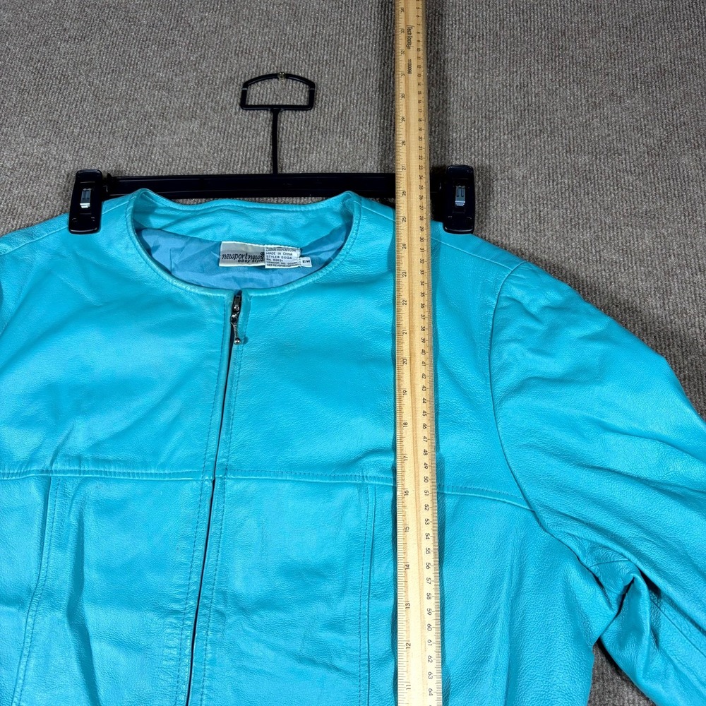 Newport News Easy Style Leather Jacket Womens 16W Turquoise Fully Lined Full Zip - Picture 4 of 10
